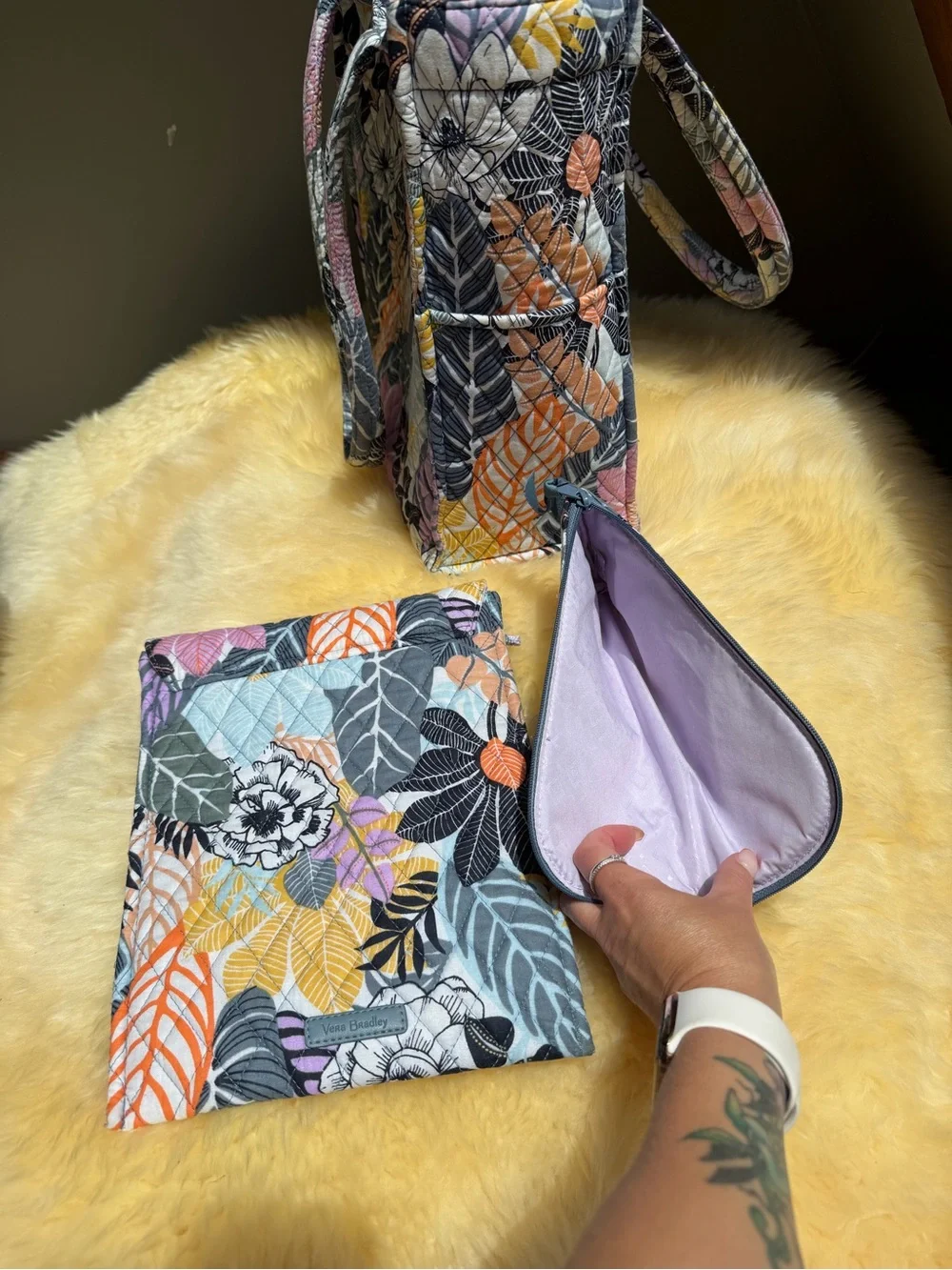 Vera Bradley Quilted Floral Tote in Multi Bundle Zip Case IPad Case Velcro Close